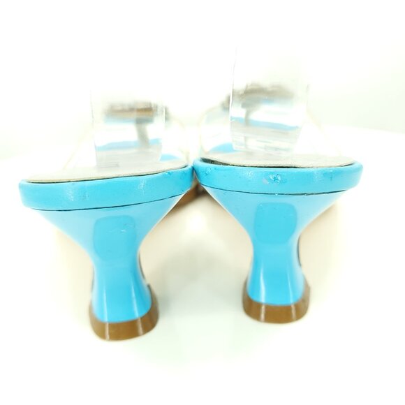 VTG Y2K Fashion Bug Clear Plastic Rhinestone-Embellished Open Toe Heels 7.5 Blue - Picture 4 of 10